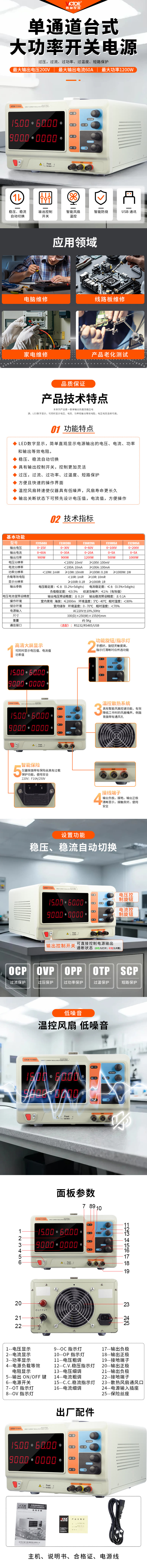 VICTOR F31560A/F33030A/F36020A/F31005A/F32005A 开关型高精度台式直流稳压电源